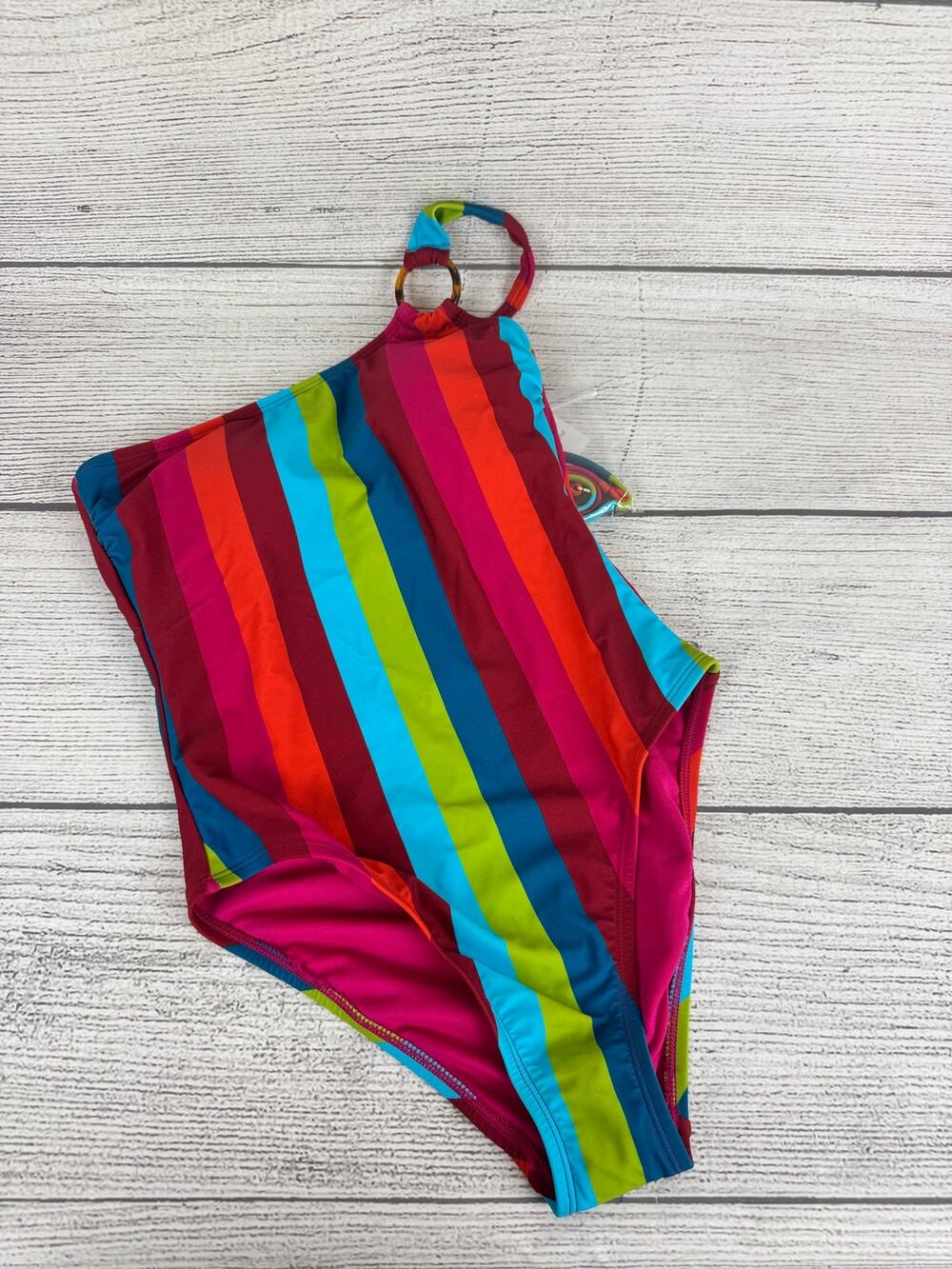 Time And Tru Bright Colorful Striped One Shoulder One Piece Swimsuit Size XS